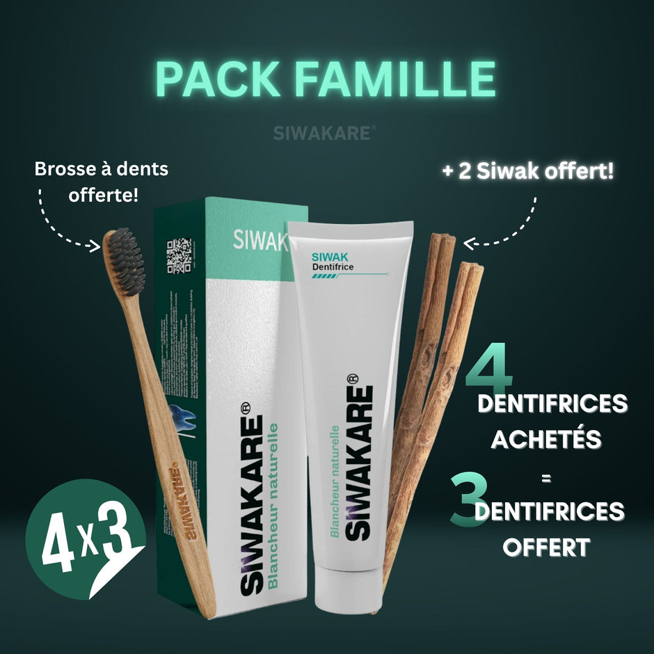 Pack Famille Siwakare : 4 pâtes + 3 offertes + brosse offerte + 2 siwak