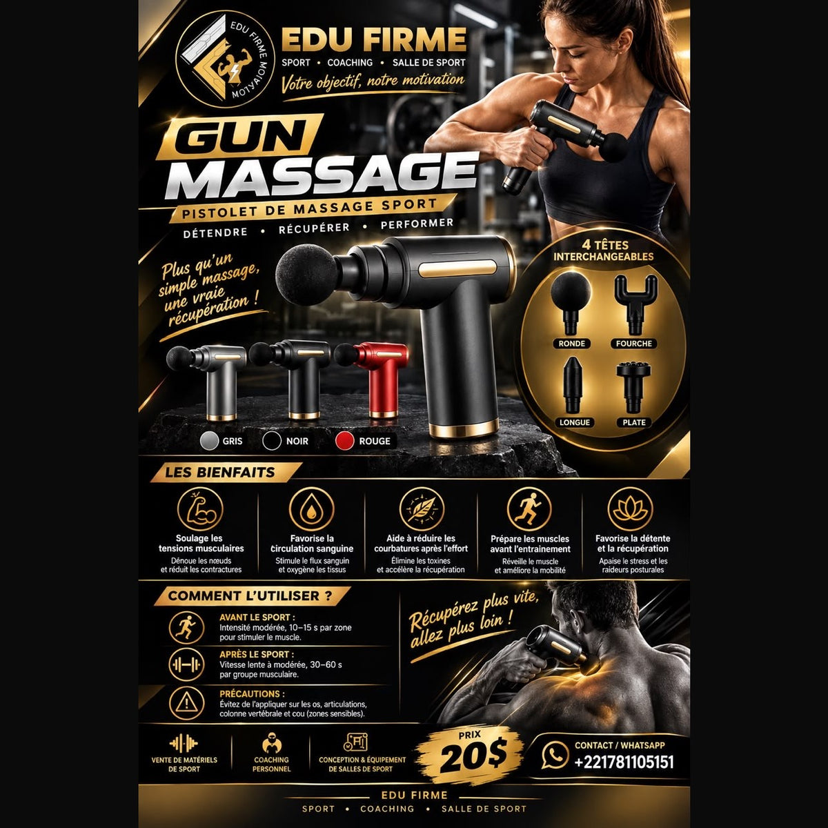 Gun Massage – pistolet de massage sport – Edu Firme