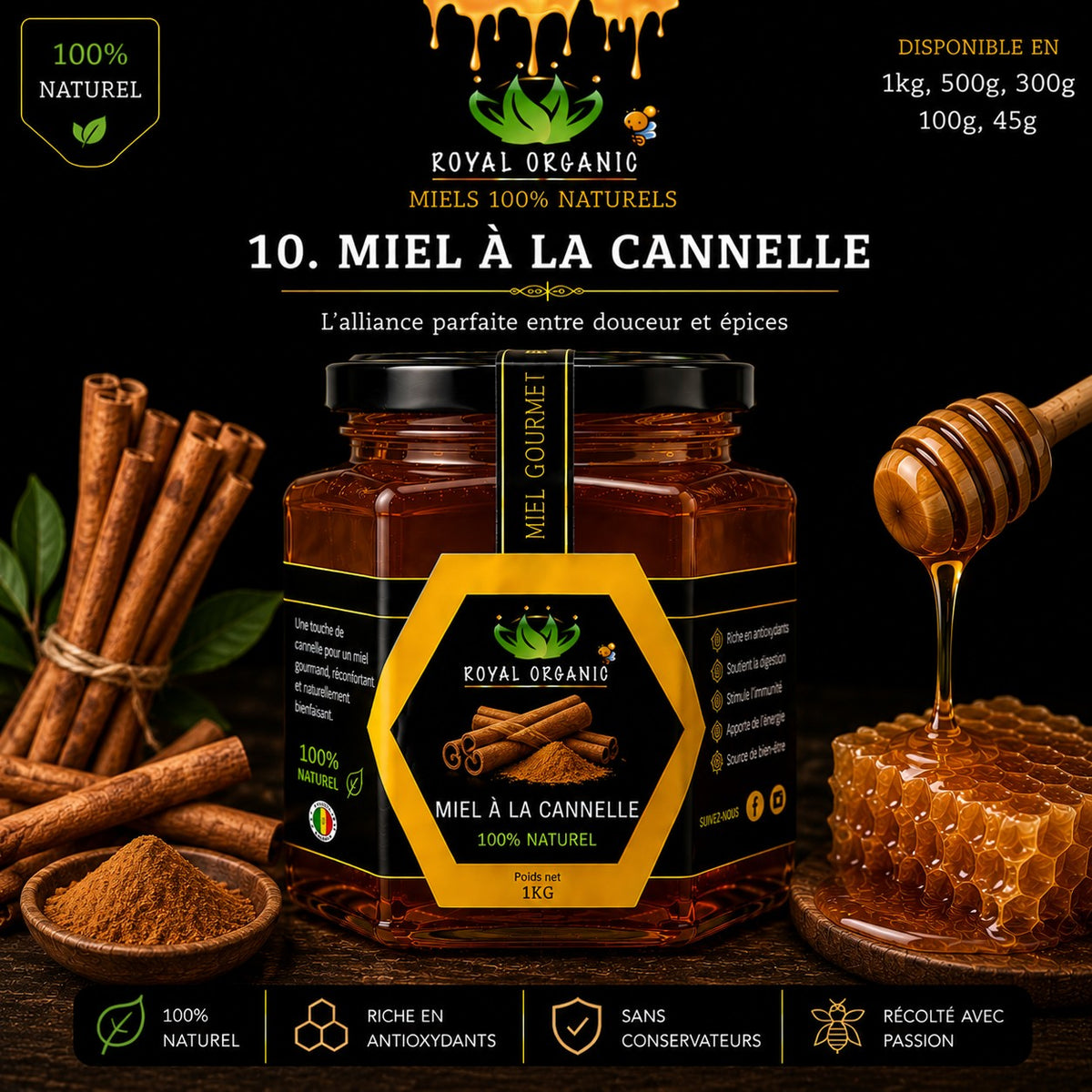 Miel Royal Organic – Cannelle (pot Royal Organic)
