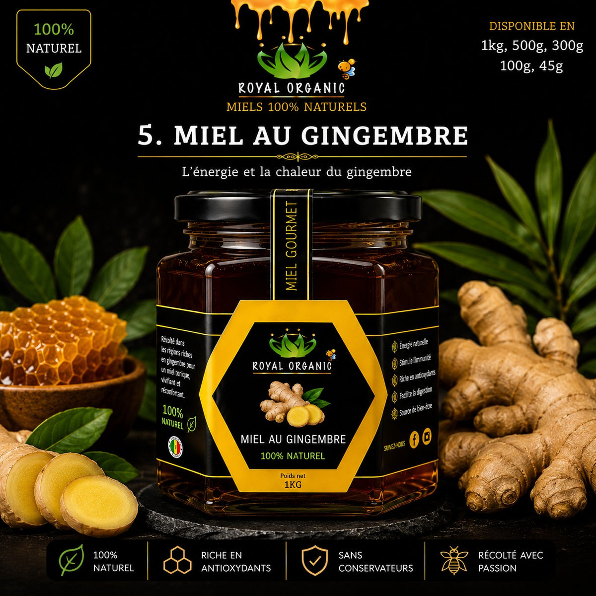 Miel Royal Organic – Gingembre (pot Royal Organic)