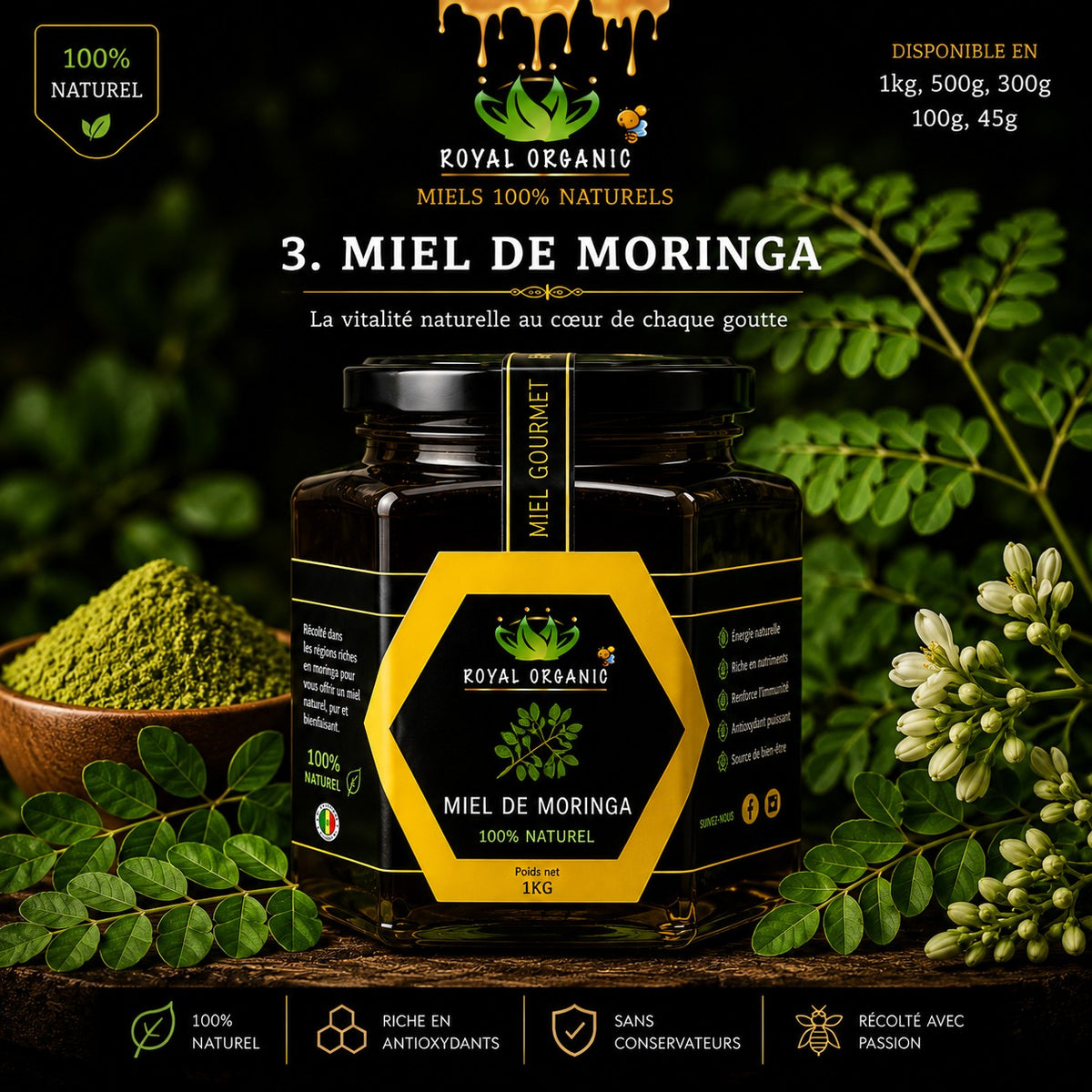 Miel Royal Organic – Moringa (pot Royal Organic)