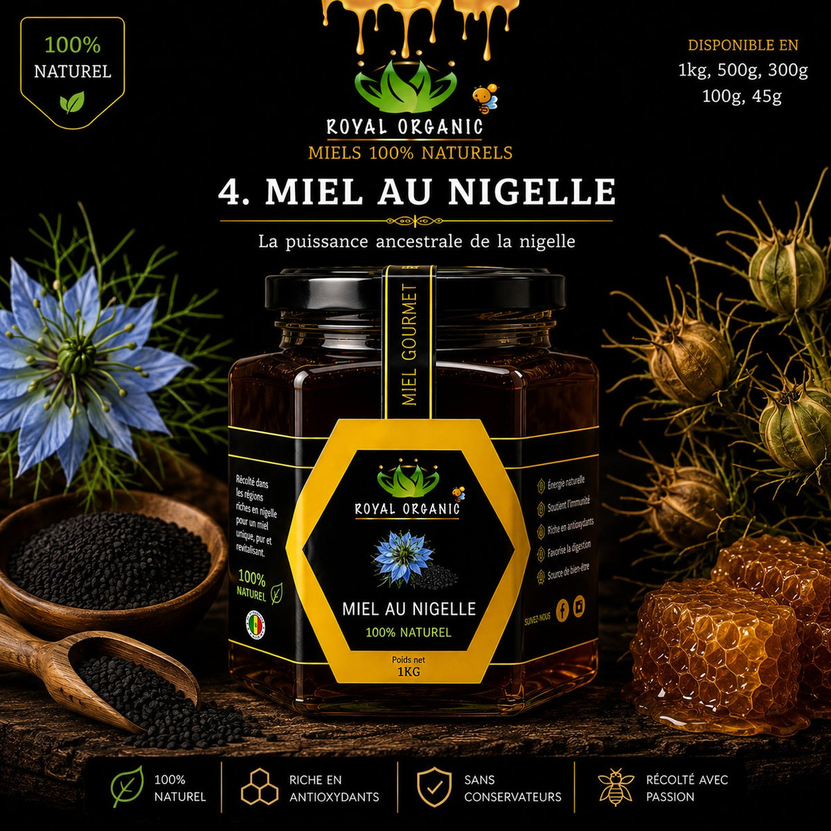 Miel Royal Organic – Nigelle (pot Royal Organic)