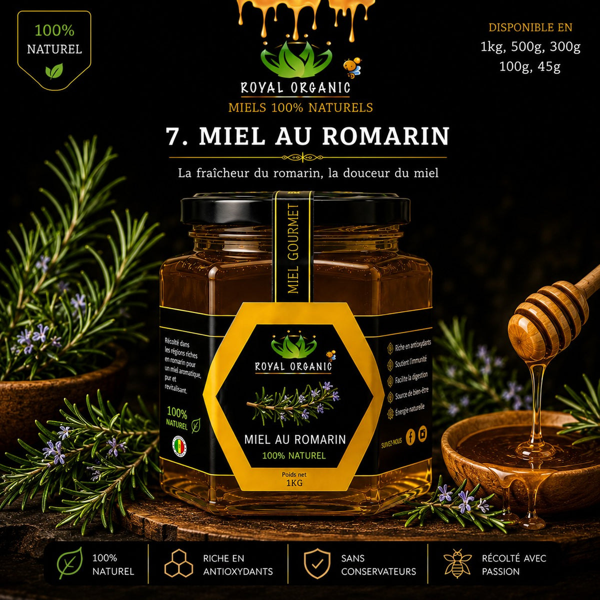 Miel Royal Organic – Romarin (pot Royal Organic)