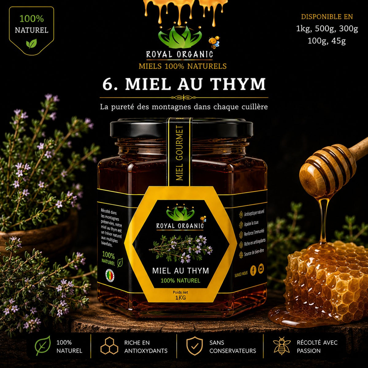 Miel Royal Organic – Thym (pot Royal Organic)