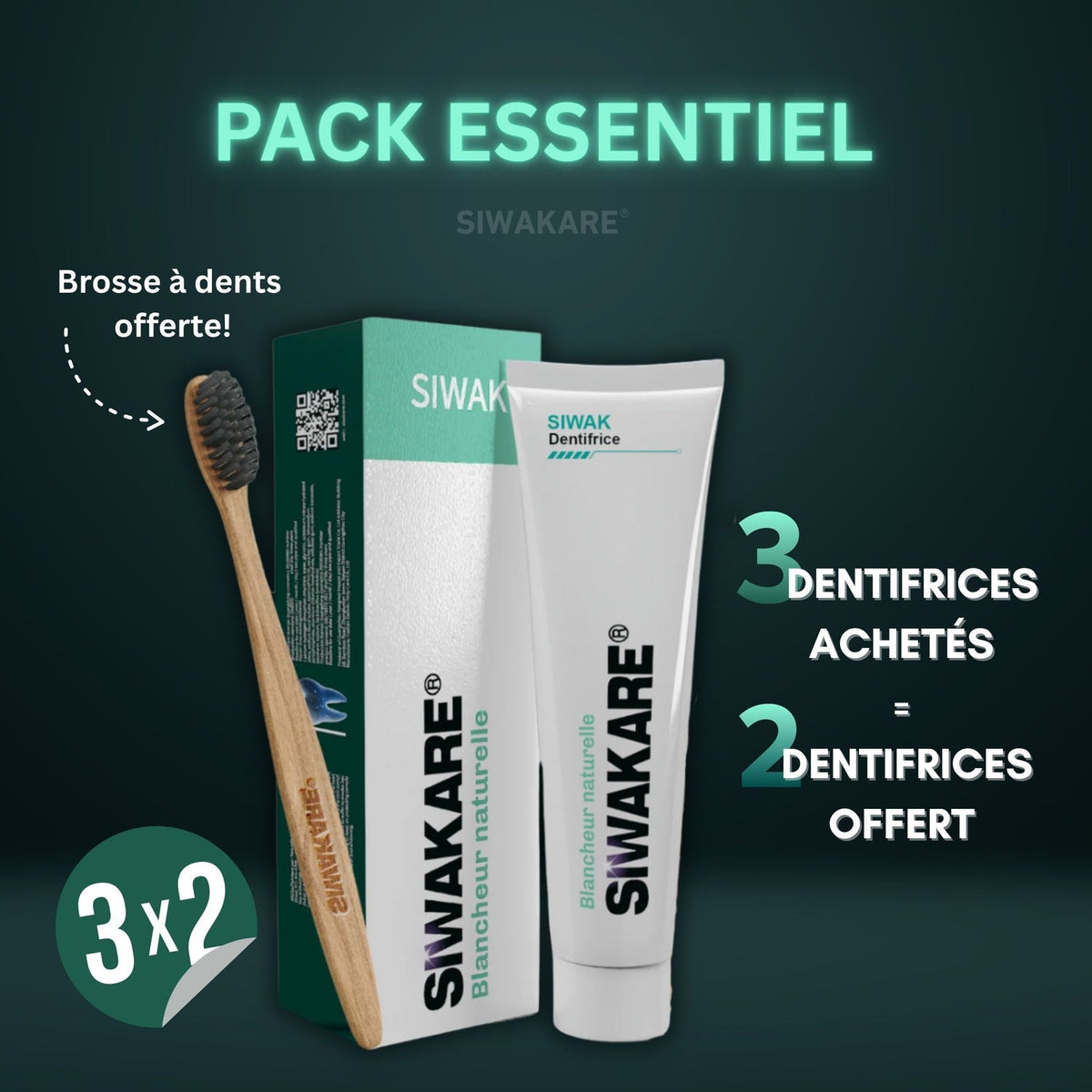 Pack Essentiel Siwakare : 3 pâtes + 2 offertes + brosse offerte